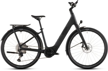 Das Kathmandu Hybrid C:62 SLX 400X von Cube mit Easy Entry Rahmen, Modelljahr 2026, in der Farbe liquidblack´n´bluedust